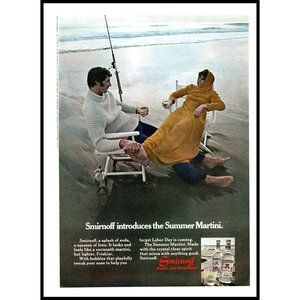 1971 Smirnoff Vodka Vintage Print Ad Summer Martini Fishing Beach Chairs Pop Art